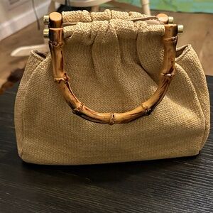 Tan Handbag with Bamboo Handles